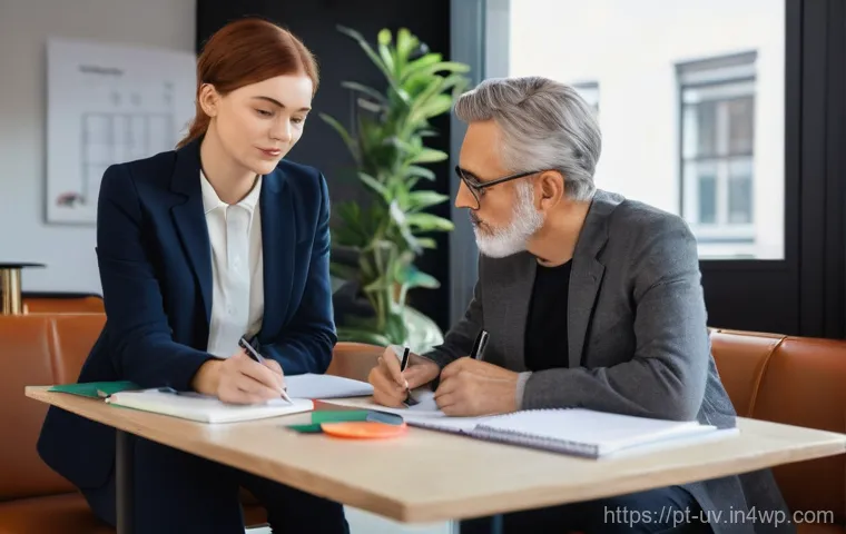 핵심 스킬 우선순위화를 위한 멘토링 활용법 - **Prompt:** A diverse professional setting where an experienced mentor, a woman in her late 40s wear...